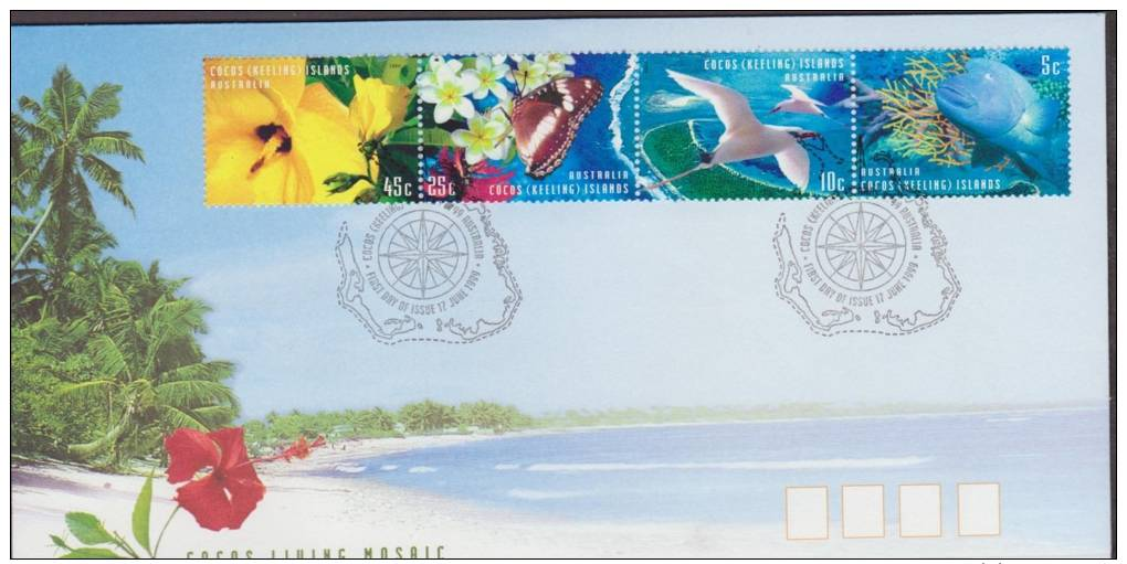 Cocos Islands, Keeling, 1999, Birds, Frigate, Butterfly, Fish, 3 FDCs - Meeuwen