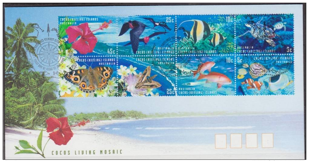 Cocos Islands, Keeling, 1999, Birds, Frigate, Butterfly, Fish, 3 FDCs - Meeuwen