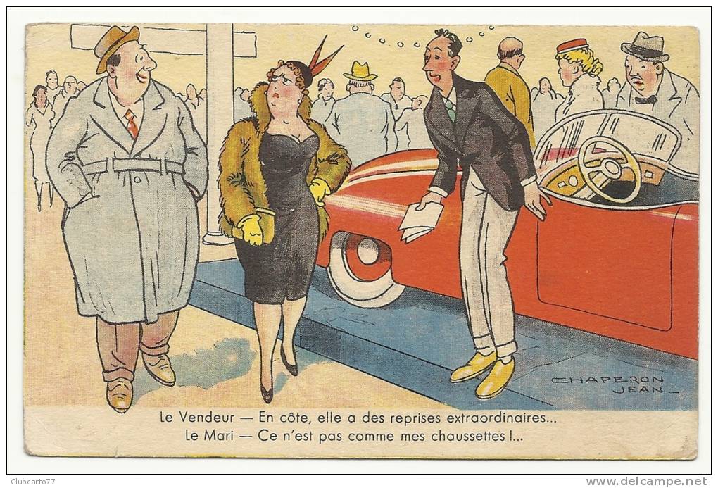 Jean Chaperon (illustrateur) : Couple Au Salon De L'automobile Devant Un Coupé Sport En 1950 (animée). - Chaperon, Jean