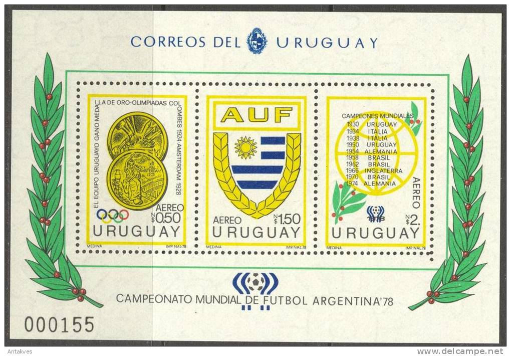 Uruguay 1978 FIFA World Cup Argentina 1978, Medals Block MNH** - 1978 – Argentine