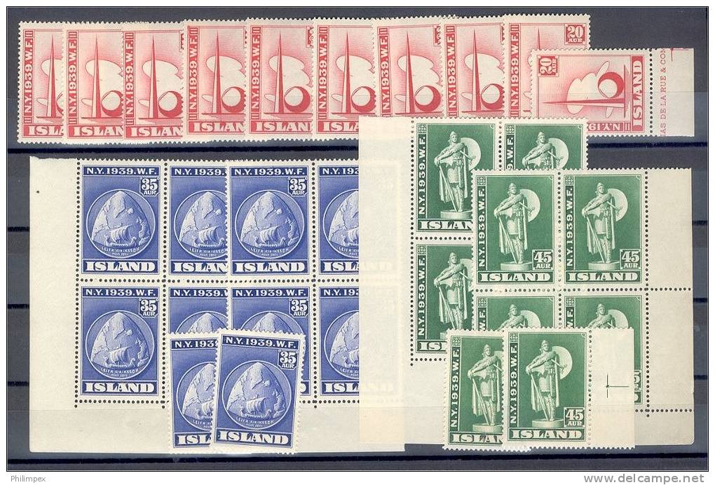 ICELAND - EXPO NEW YORK 1939, 3 DIFF STAMPS PER 10x ALL NEVER HINGED **! - Unused Stamps