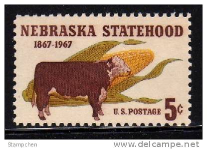 1966 USA Nebraska Statehood Stamp Sc#1328 Steer Ox Cattle Cow Corn - Kühe