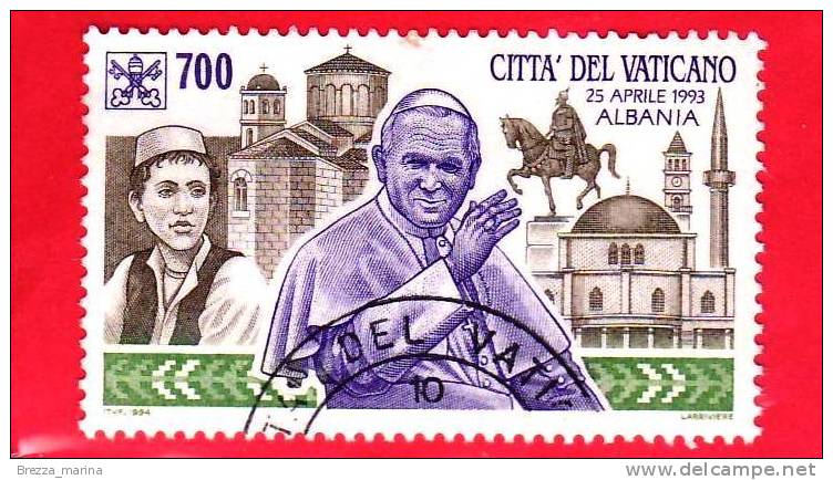 VATICANO - 1994 - Viaggi Di Giovanni Paolo II Nel 1993 - 700 L. • Albania -  US - Gebruikt