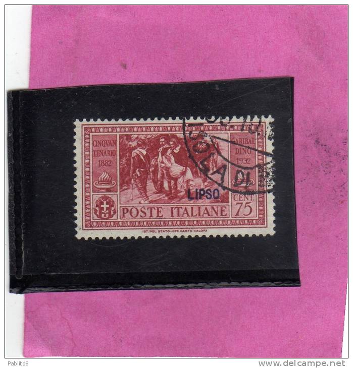 EGEO 1932 LIPSO GARIBALDI CENT. 75 CENTESIMI USATO USED OBLITERE' - Ägäis (Lipso)