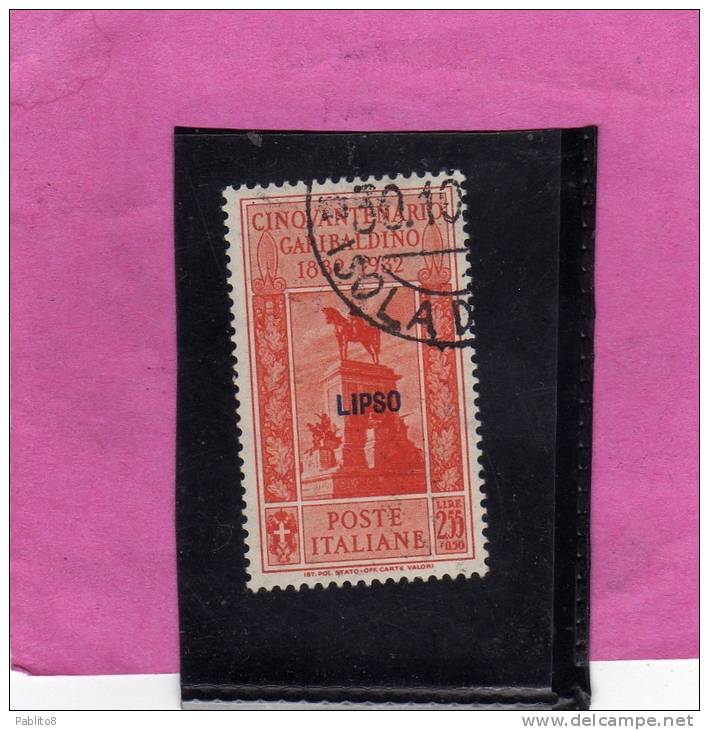 EGEO 1932 LIPSO GARIBALDI LIRE 2,55 + 50 CENT. USATO USED OBLITERE' - Egée (Lipso)