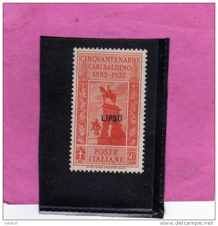 EGEO 1932 LIPSO GARIBALDI LIRE 2,55 + 50 C MNH - Egée (Lipso)