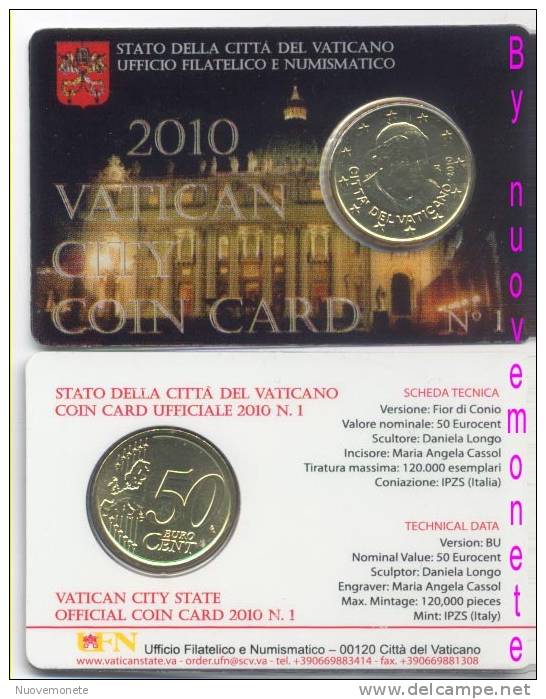 VATICANO VATICAN VATIKAN 50 CENT 2010 IN COIN CARD FDC - Vaticaanstad