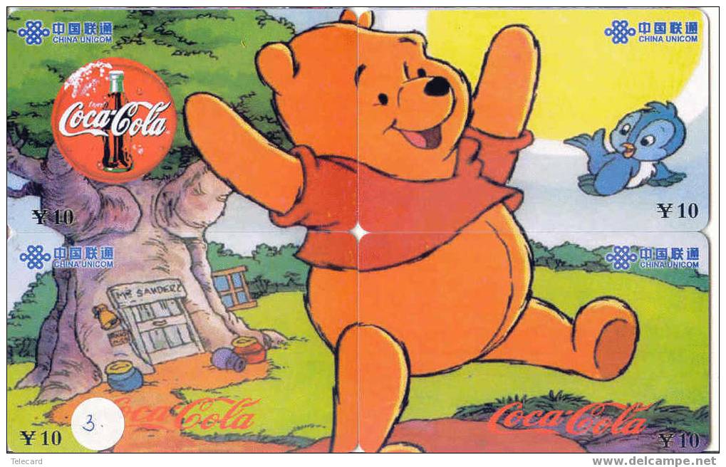 4 Télécartes DISNEY (3) WINNIE THE POOH Puzzle. Coca Cola OWL UIL - Puzzles