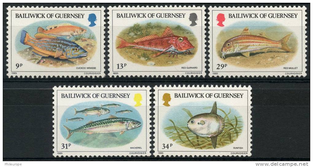 Ile De Guernesey (1985) N 316 à 320 ** (Luxe) Theme Poissons - Guernesey