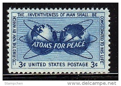 1955 USA Atoms For Peace Stamp Sc#1070 Atom Globe Map Energy - Neufs