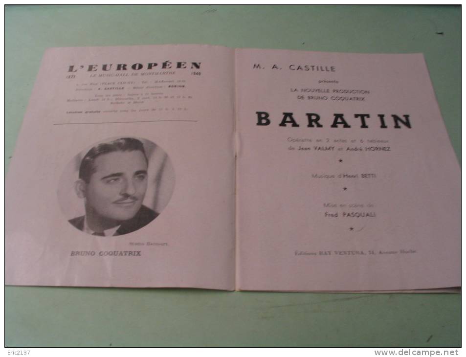 OPERETTE.....BARATIN..A L'EUROPEEN...1872-1949 - Programas