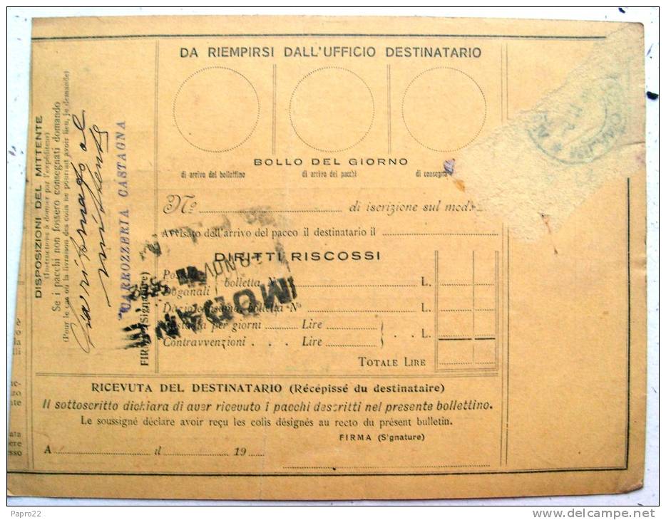 Bulletin D'expédition Colis Postal 1926 Milano Pour Paris - Colis-postaux