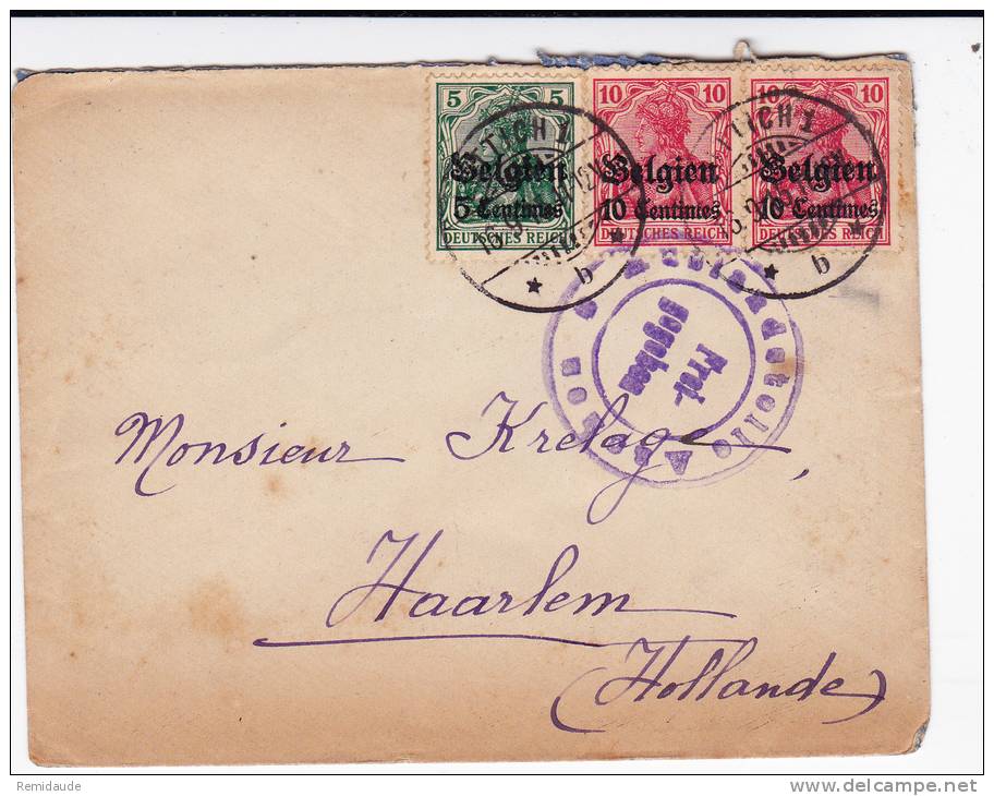 1915 - ENVELOPPE Avec CENSURE MILITAIRE ALLEMANDE (AACHEN) De LIEGE (LÜTTICH) Pour HAARLEM (HOLLANDE) - OC1/25 Generaal Gouvernement