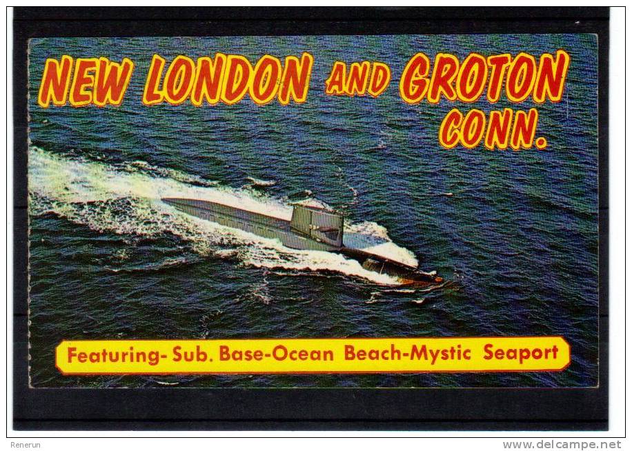 Etats Unis, Featuring- Sub, Base- Ocean Beach Mystic Seaport, + 2 Scans Navire Bateaux Militaire - Sous-marins