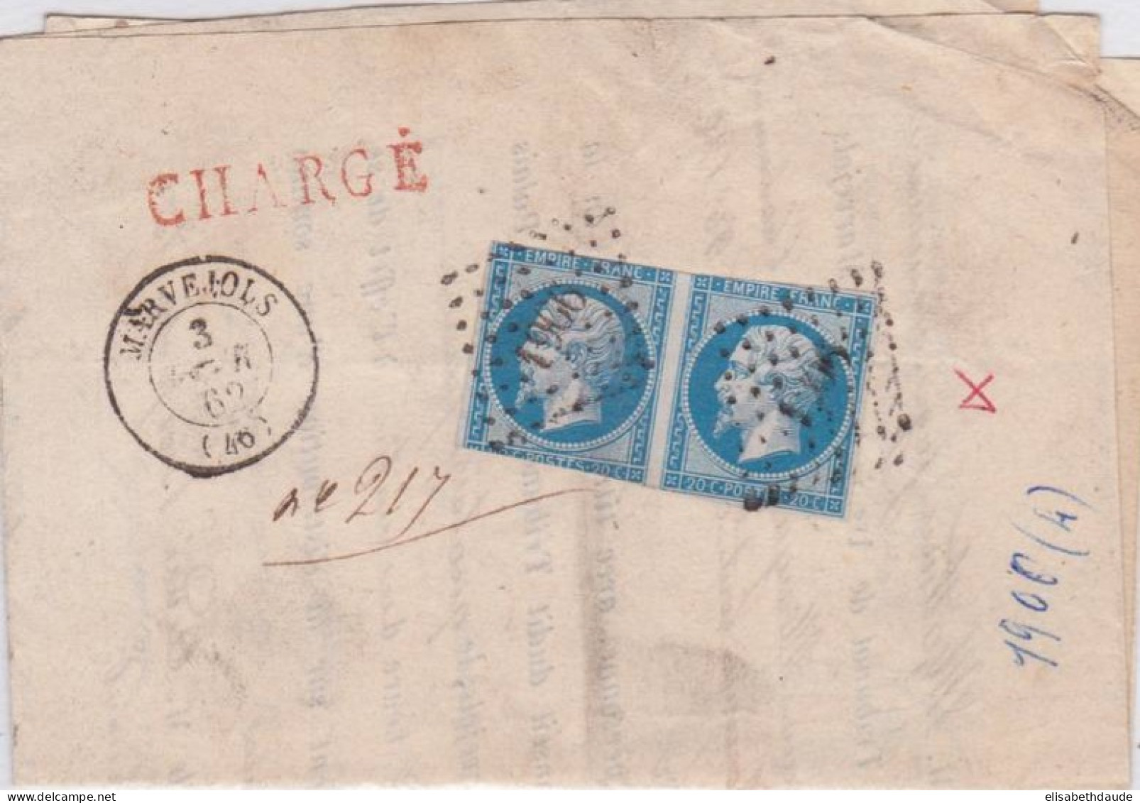 LOZERE - 1862 - PC 1906 Sur LETTRE CHARGEE (CONVOCATION) De MARVEJOLS - 1849-1876: Période Classique