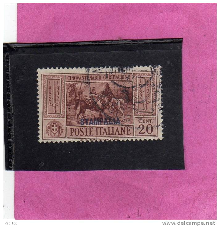 EGEO 1932 STAMPALIA GARIBALDI CENT. 20 CENTESIMI USATO USED OBLITERE' - Aegean (Stampalia)