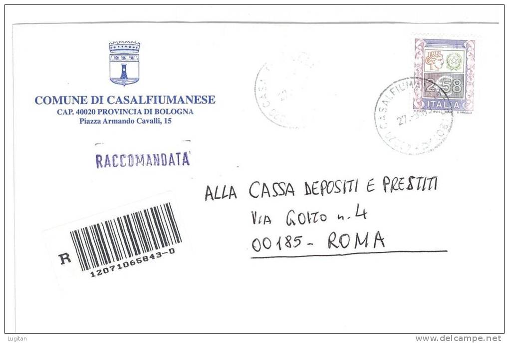 CASALFIUMANESE  CAP 40020 PROV. BOLOGNA  ANNO 2003  BO  R - EMILIA ROMAGNA  -TEMATICA COMUNI D'ITALIA - STORIA POSTALE - Franking Machines (EMA)