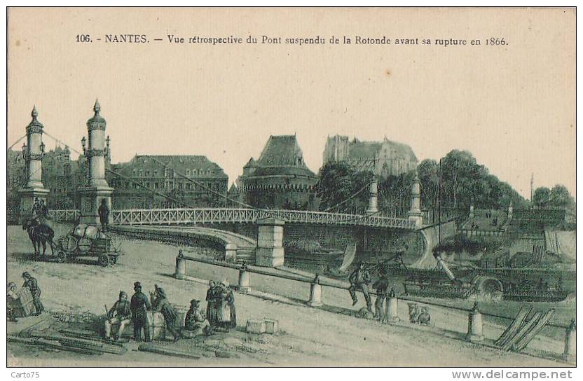 Nantes 44 - Bâteaux à Aube - Pont Suspendu De La Rotonde Avant Rupture En 1866 - Histoire - Métiers - Editeur Nozais - Nantes