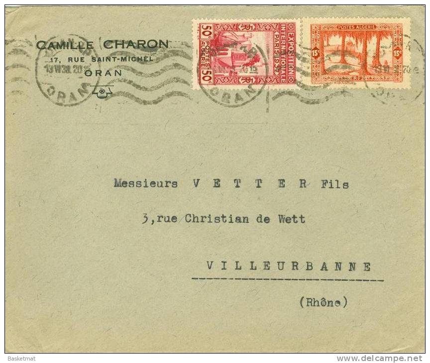 ALGERIE LETTRE FLAMME ONDULEE ORAN 13/6/1938 - Briefe U. Dokumente