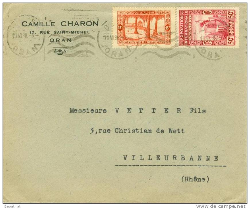 ALGERIE LETTRE FLAMME ONDULEE ORAN 11/6/1938 - Covers & Documents