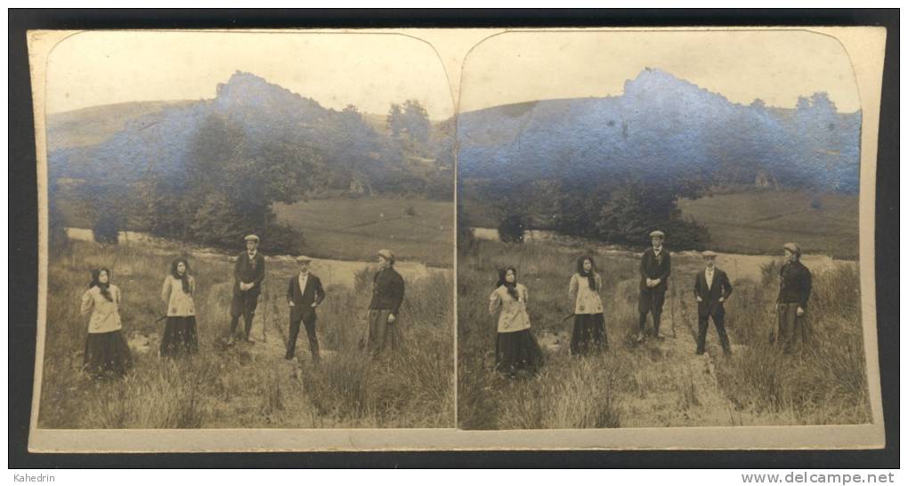 Amateur Stereoview België / Belgique - Bouillon 1910, Mannen En Vrouwen In Het Landschap - Stereoscoop