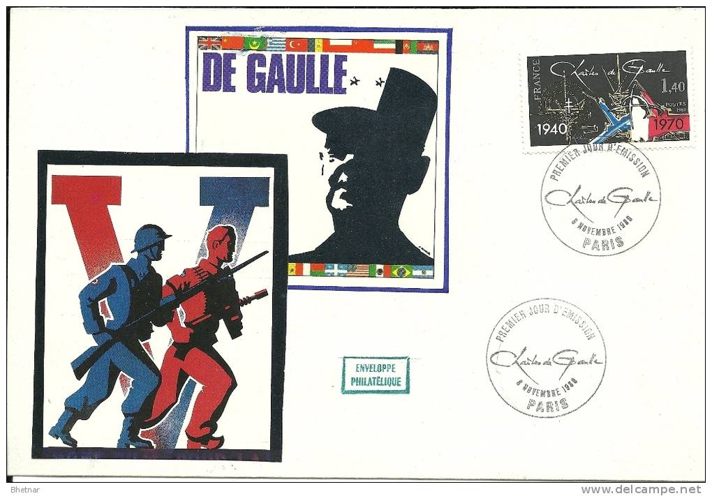 CDG 46 " Premier Jour D´Emission Timbre Charles De Gaulle 8/11/1980" - De Gaulle (General)