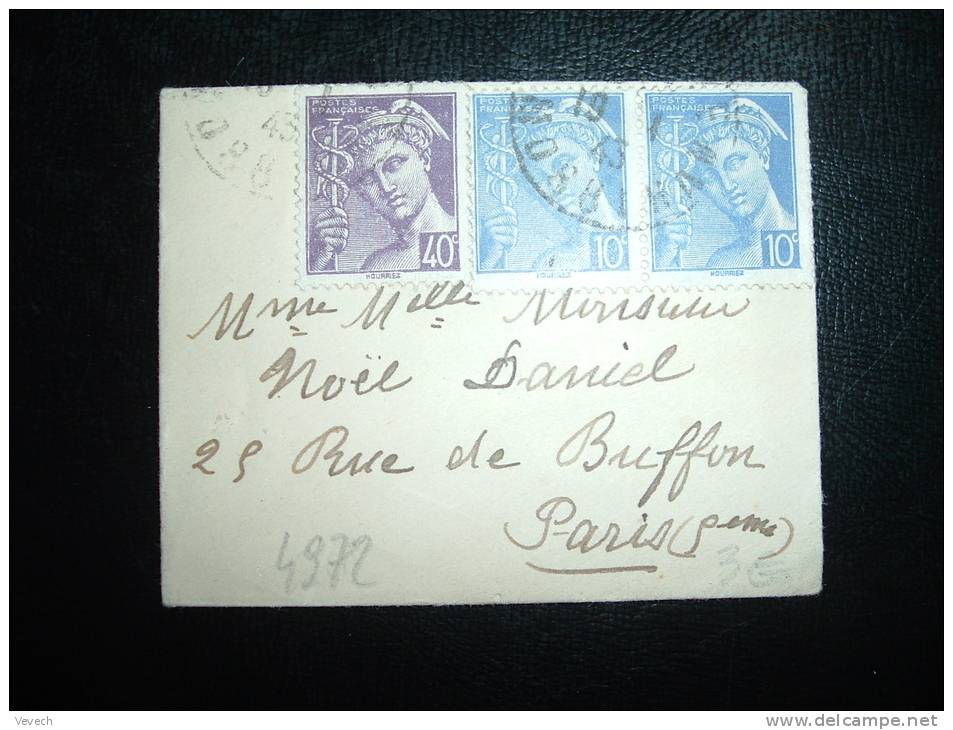 LETTRE MIGNONNETTE TYPE MERCURE 40 C + PAIRE 10 C OBL. 19-1-43 HIRSON (02 AISNE) - 1938-42 Mercurio