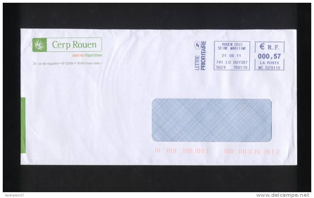 Timbre Stamp Enveloppe Envelope à Fenêtre CERP ROUEN ASTERA Répartition 0,57 Euro 21/06/2011 FRANCE - Lettres & Documents