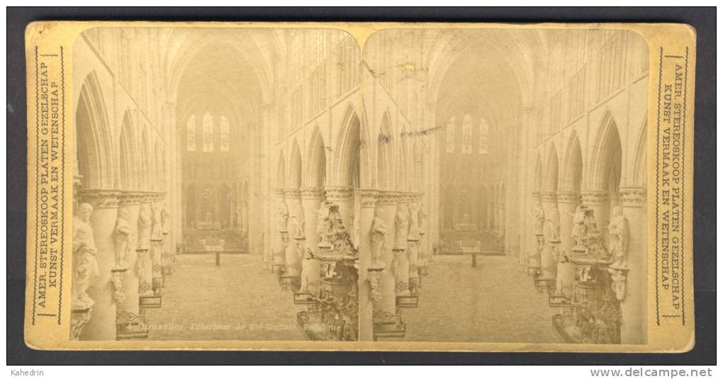 België / Belgique - Brussel / Bruxelles ± 1890 - 1905, Interieur De Ste-Gudule - Stereoscoop