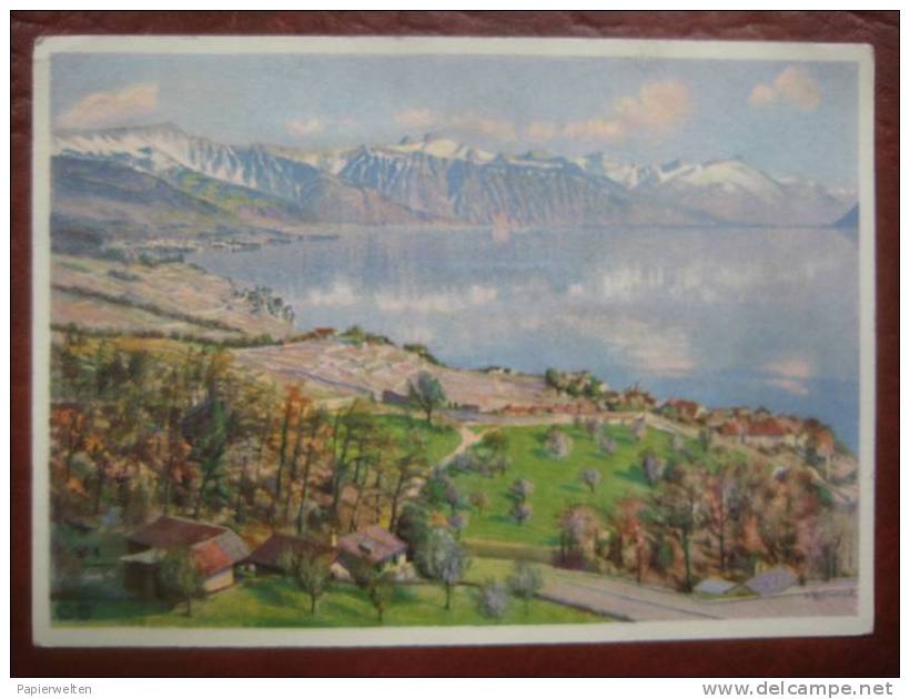 Rivaz (VD) - Künstlerkarte "Rivaz Et Le Haut-Lac (Lake Geneva)" - Rivaz