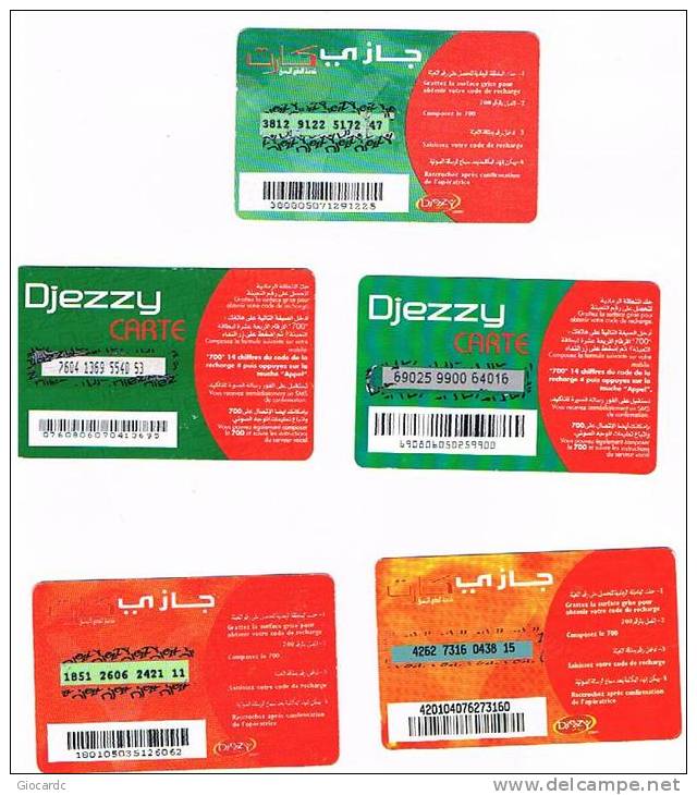 ALGERIA - DJEZZY (RECHARGE GSM)  -  LA VIE: LOT OF 5 DIFFERENT   - USED   RIF. 242 - Algeria