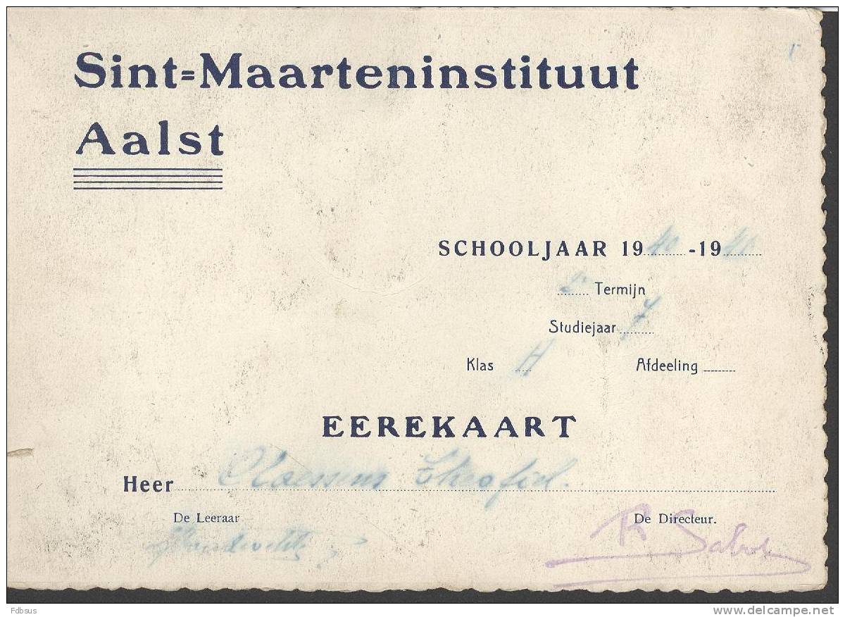 1940/1941 SINT MAARTEN INSTITUUT AALST EEREKAART CLAESSENS TH. - BRUSSEL STADHUIS GROTE MARKT                    - - Marktpleinen, Pleinen