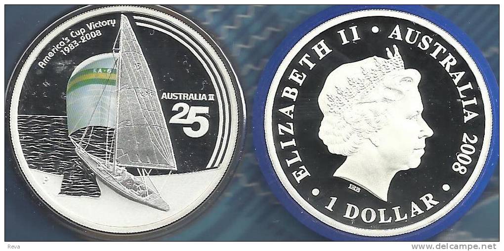 AUSTRALIA $1 SAILING SPORT AMERICA'S CUP  2008 SILVER 1Oz COLOURED PROOF QEII BACK READ DESCRIPTION CAREFULLY!! - Münz- Und Jahressets