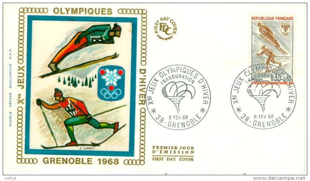 FRANCE ENV  SUR SOIE JO SAUT A SKIS CACHET TORCHE 6/2/1968 - Winter 1968: Grenoble