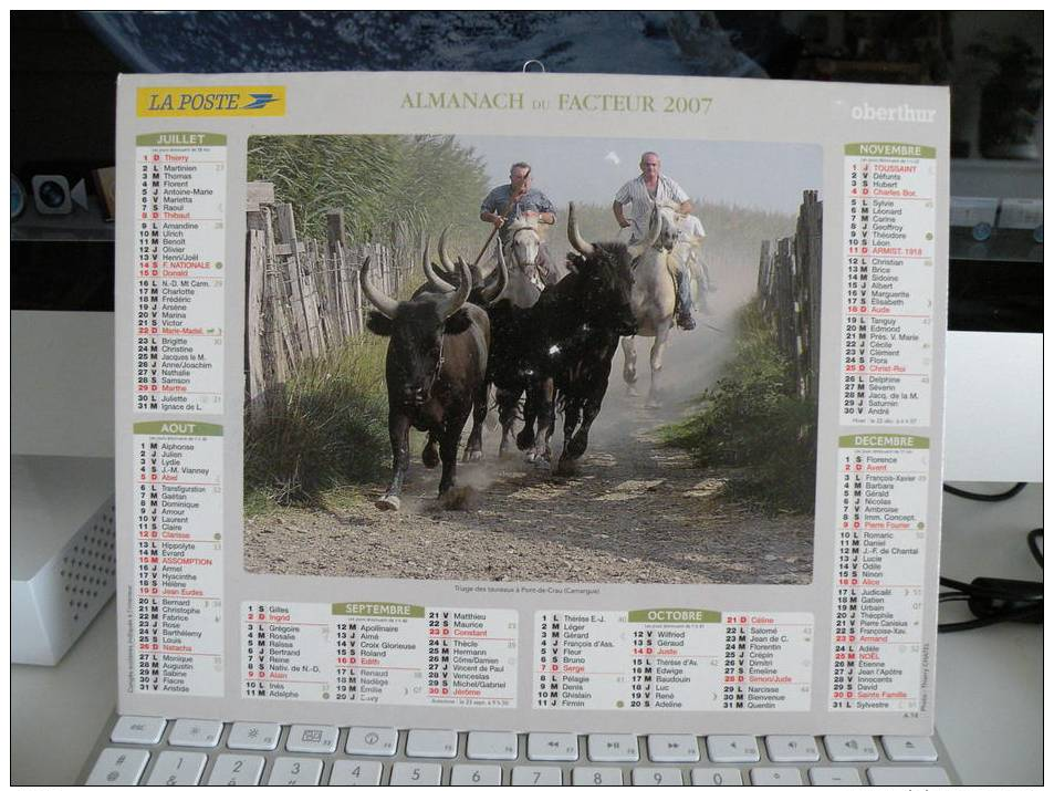 *Les Taureaux Et Les Chevaux Camargue, Calendrier Almanach Du Facteur - Oberthur 2007 - Grand Format : 2001-...