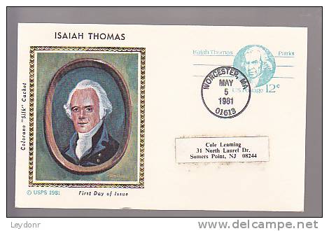 FDC Isaiah Thomas - Postal Card - Colorado Silk Cachet - 1981-1990