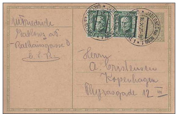 Czechoslovakia; Postal Card To Denmark CDV 37 - Postales