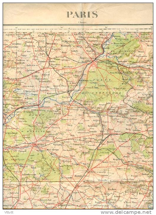 Carte PARIS, N° 16 (Révisée 1901) 1/200.000 : Pontoise, Creil, Meaux, Montmirail, Soissons, Beauvais, Coulommiers... - Roadmaps