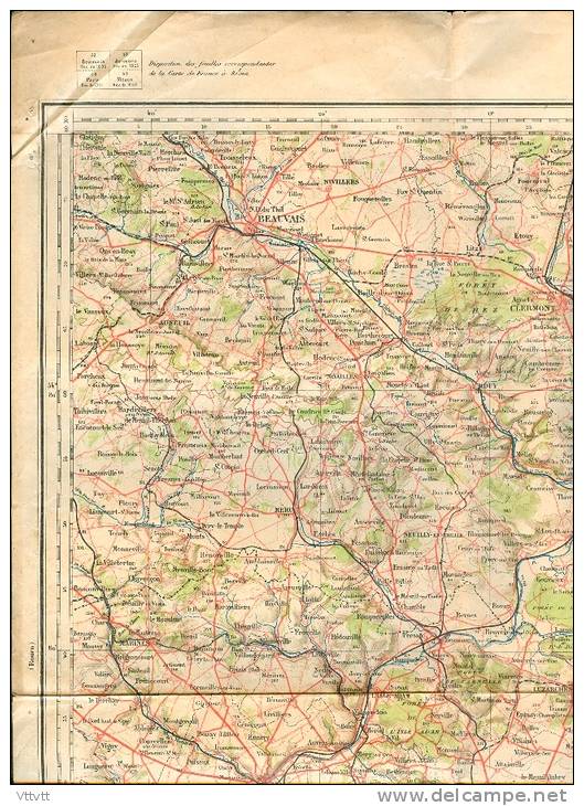 Carte PARIS, N° 16 (Révisée 1901) 1/200.000 : Pontoise, Creil, Meaux, Montmirail, Soissons, Beauvais, Coulommiers... - Strassenkarten