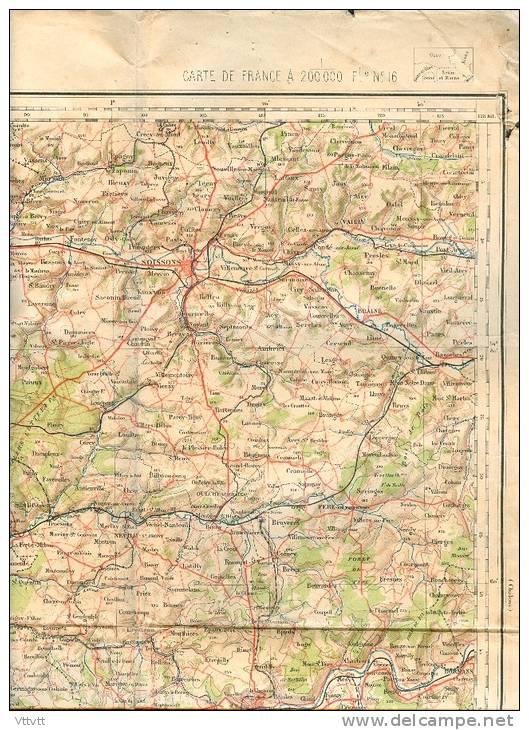 Carte PARIS, N° 16 (Révisée 1901) 1/200.000 : Pontoise, Creil, Meaux, Montmirail, Soissons, Beauvais, Coulommiers... - Cartes Routières