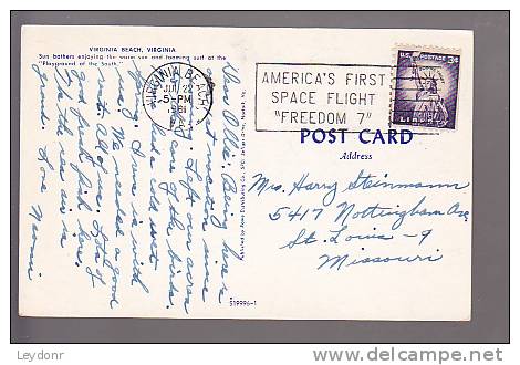 Virginia Beach, Virginia = Postmarked "America's First Space Flight FREEDOM 7" 1961 - Virginia Beach