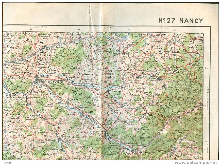 Carte NANCY, N° 27, Type 1912, 1/200.000 : Remiremont, Lamarche, Charmes, Lunéville, Raon, Neufchateau, Gondrecourt... - Cartes Routières