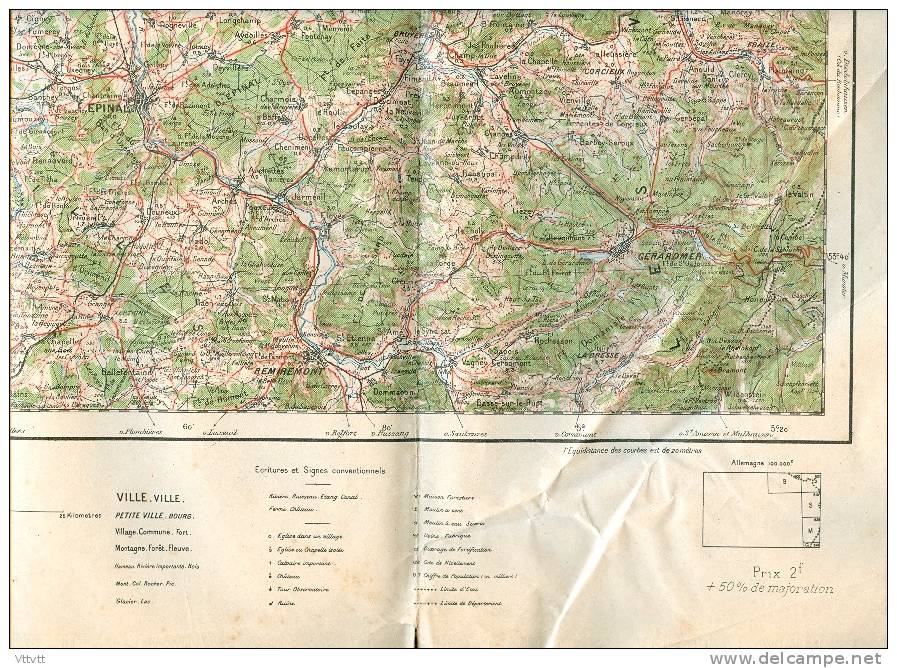 Carte NANCY, N° 27, Type 1912, 1/200.000 : Remiremont, Lamarche, Charmes, Lunéville, Raon, Neufchateau, Gondrecourt... - Cartes Routières