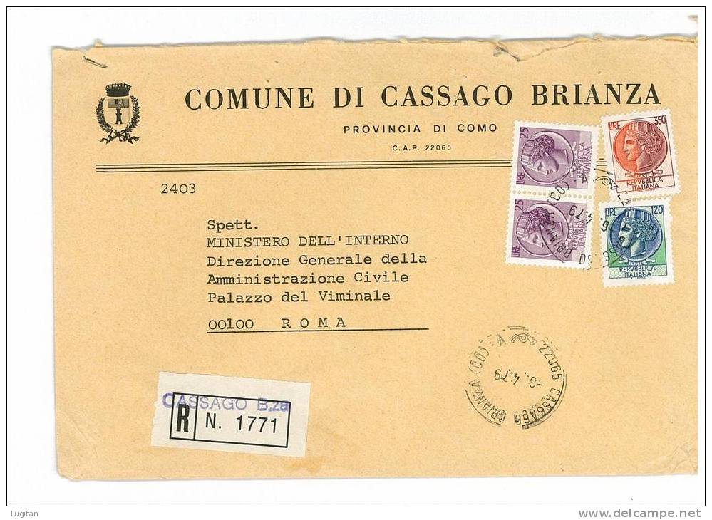 CASSAGO BRIANZA CAP 22065  PROV. COMO  ANNO 1979  CO - R - LOMBARDIA  -TEMATICA COMUNI D'ITALIA - STORIA POSTALE - Macchine Per Obliterare (EMA)