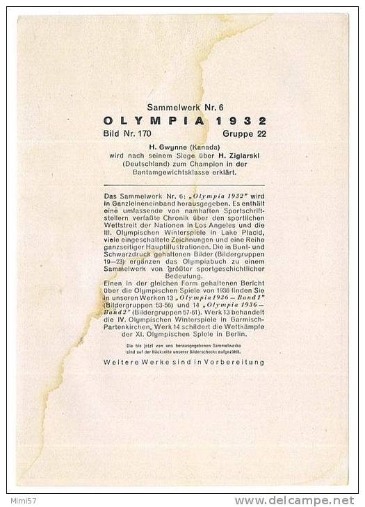 1 Image Chromos - OLYMPIA  1932 - Boxe - Albumes & Catálogos