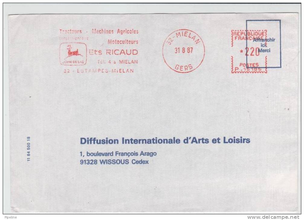France Cover With Meter Cancel Mielan Gers 31-8-1987 - Lettres & Documents