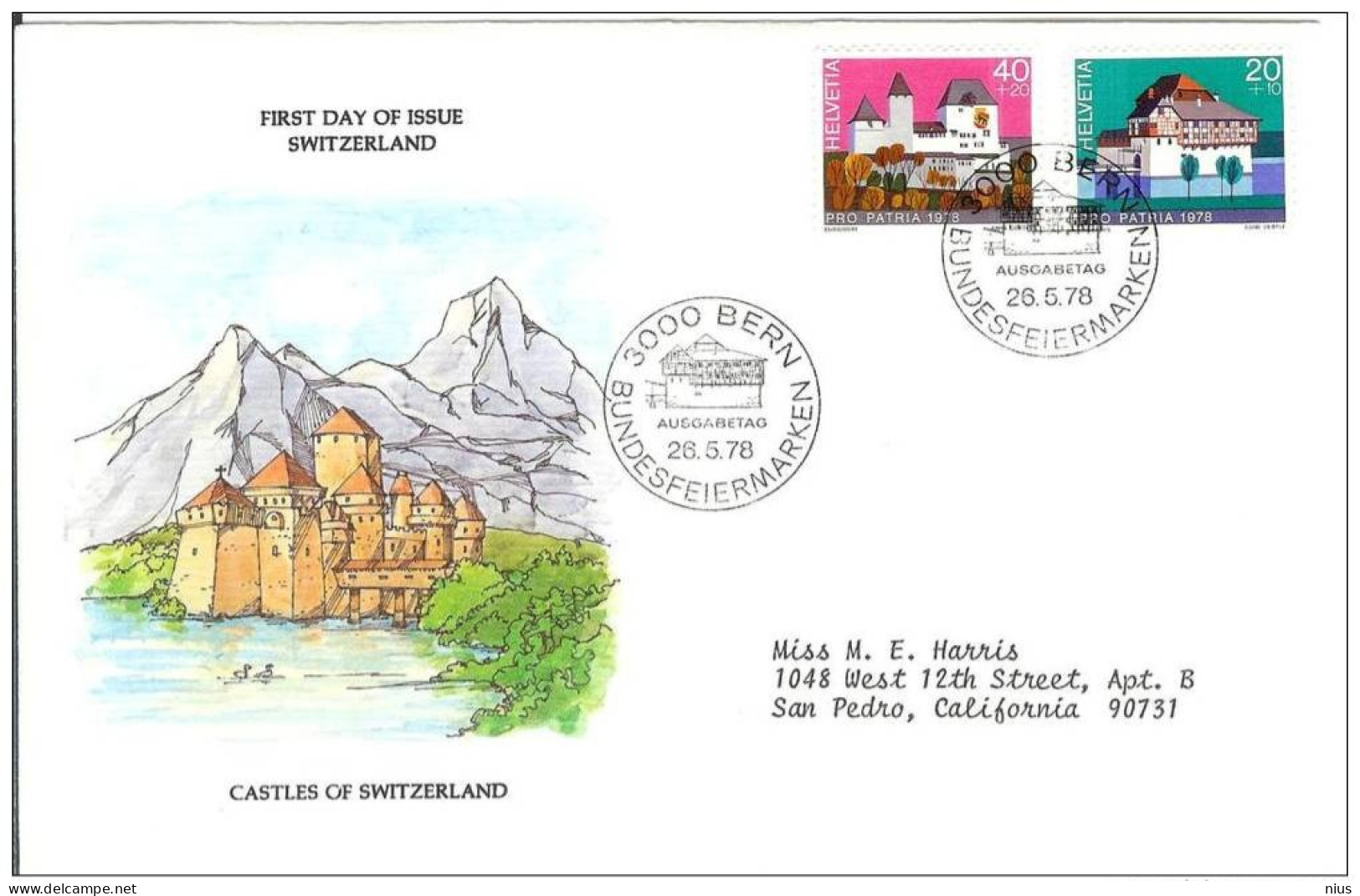 Suisse Switzerland Helvetia 1978 FDC Castles Of Switzerland Châteaux Castle - FDC