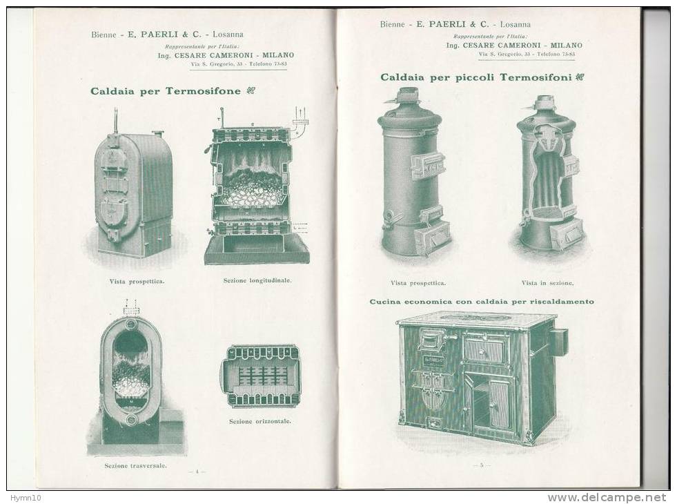 M9C58-inizi Del 1900-opuscolo Di PAGINE 32 Ditta PAERLI MILANO-impianti RISCLADAMENTO TERMOSIFONE-con DISEGNI - Altri & Non Classificati