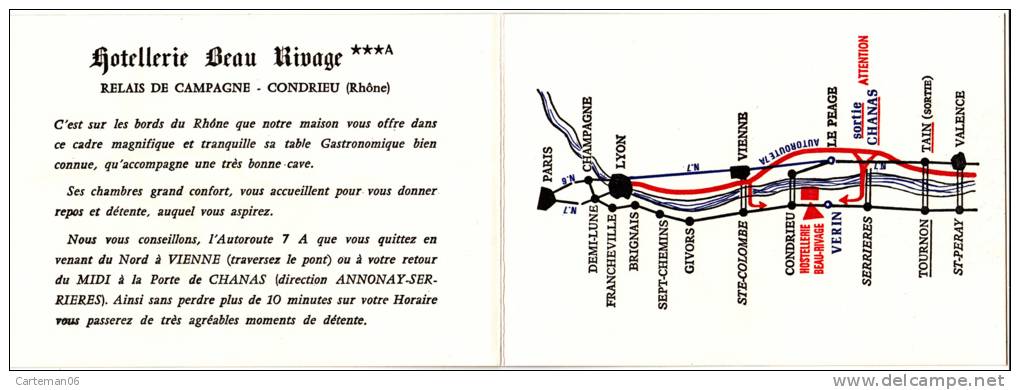 69 - Condrieu - Carte Double - Hôtellerie Beau Rivage - Condrieu