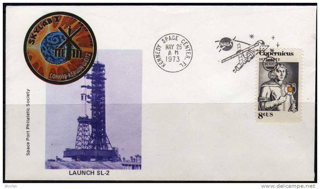 Launch SL-2 Start In Kennedy Space Center USA FDC 6€ Startrampe Skylab I Astronom Copernicus 1473-1973 Cover Of US-mail - Astrology